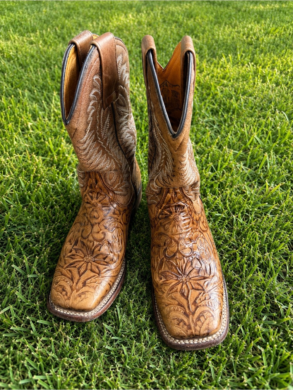 JAR Boots Hand Tooled Floral Leather Western Cowboy Boots Women’s 5.5 USA